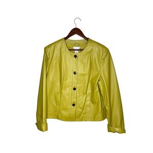 Vintage Spiegel 100% Pig Leather Green Yellow Button Up Jacket